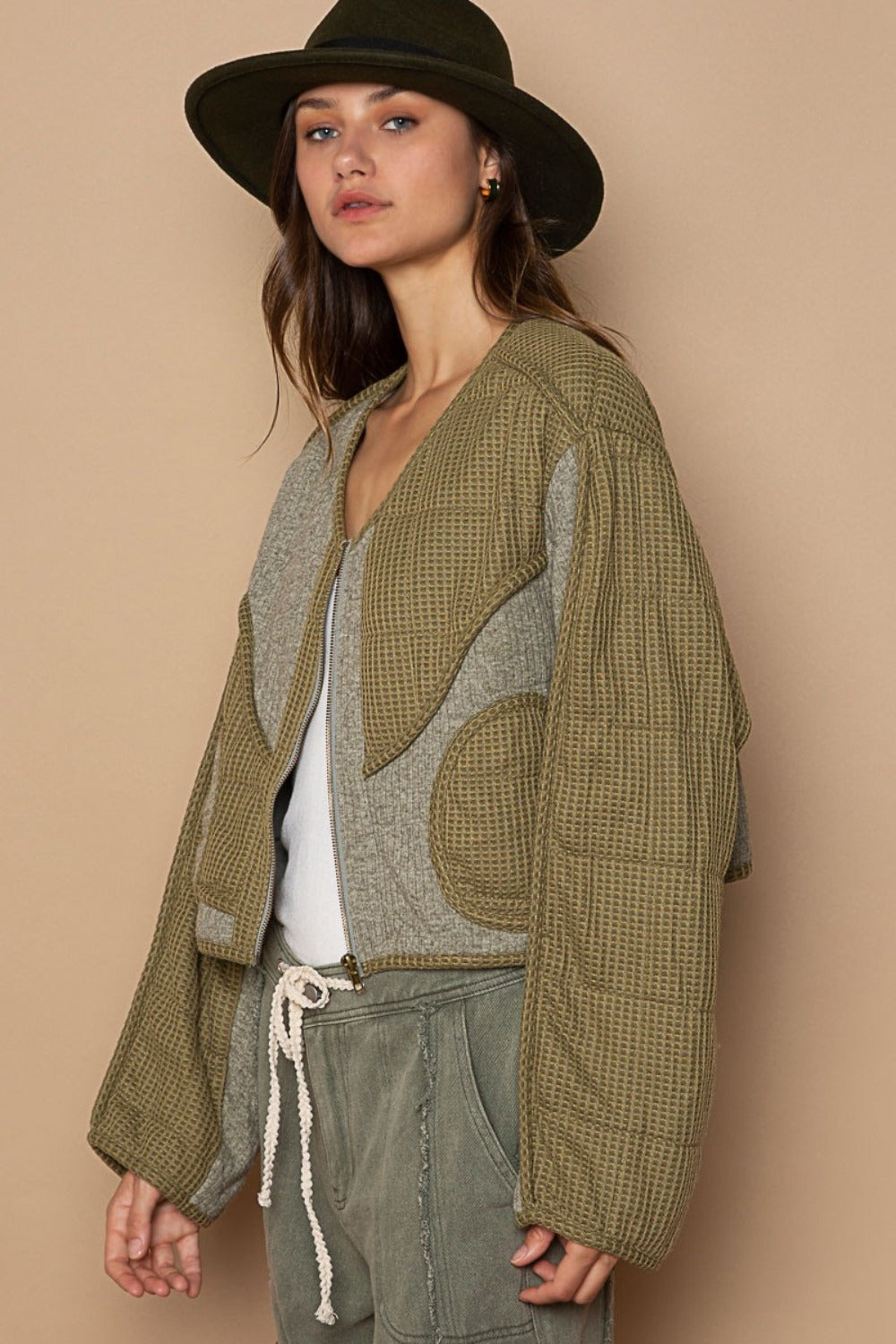 Quilted Knit Patch Jacket